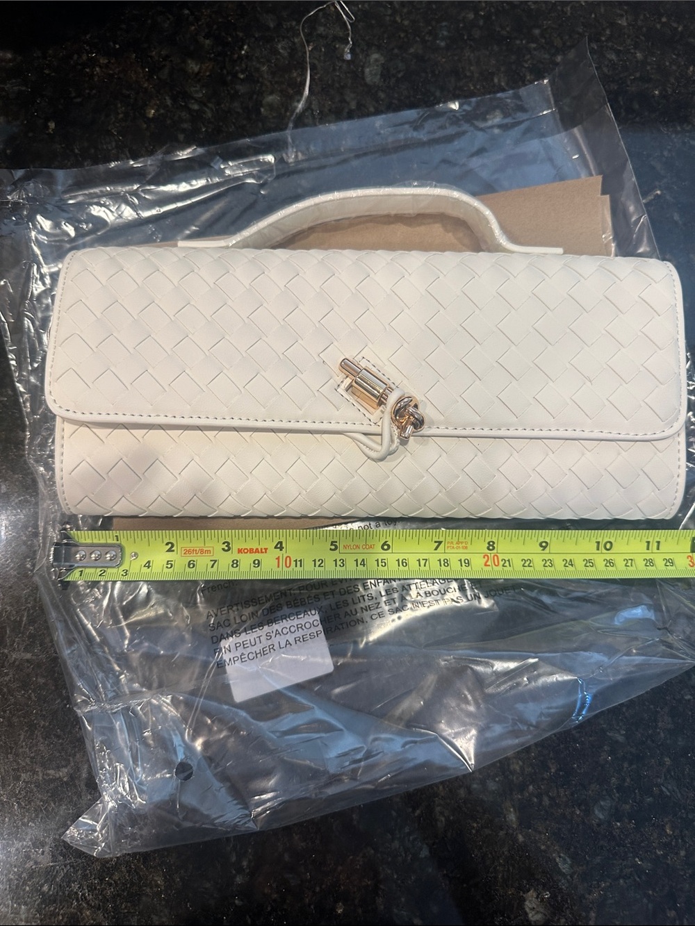 Cream Woven Clutch with Gold-Tone Twist Lock new